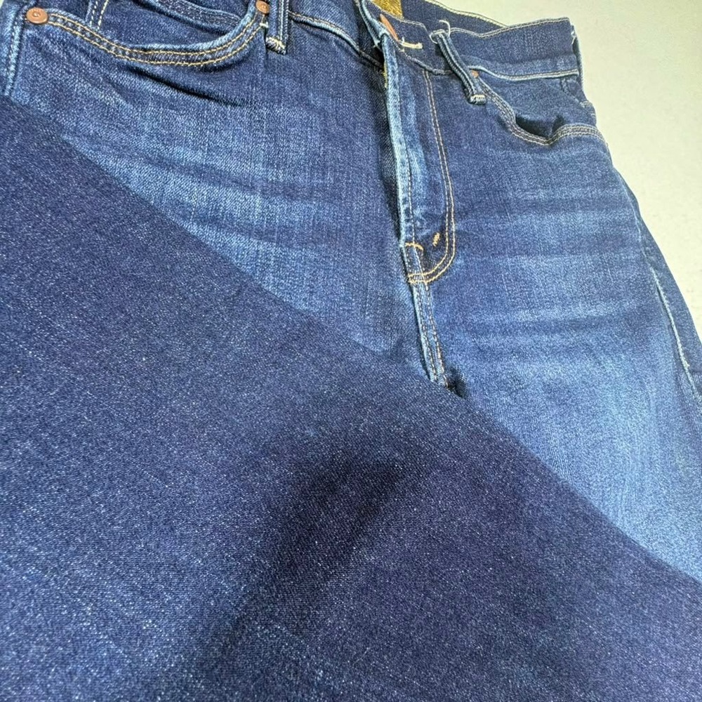 MOTHER Two-Tone Straight Leg Jeans in Dark Indigo and Medium Blue